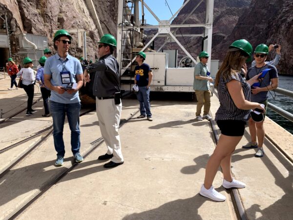 group waiting for tour at water facility